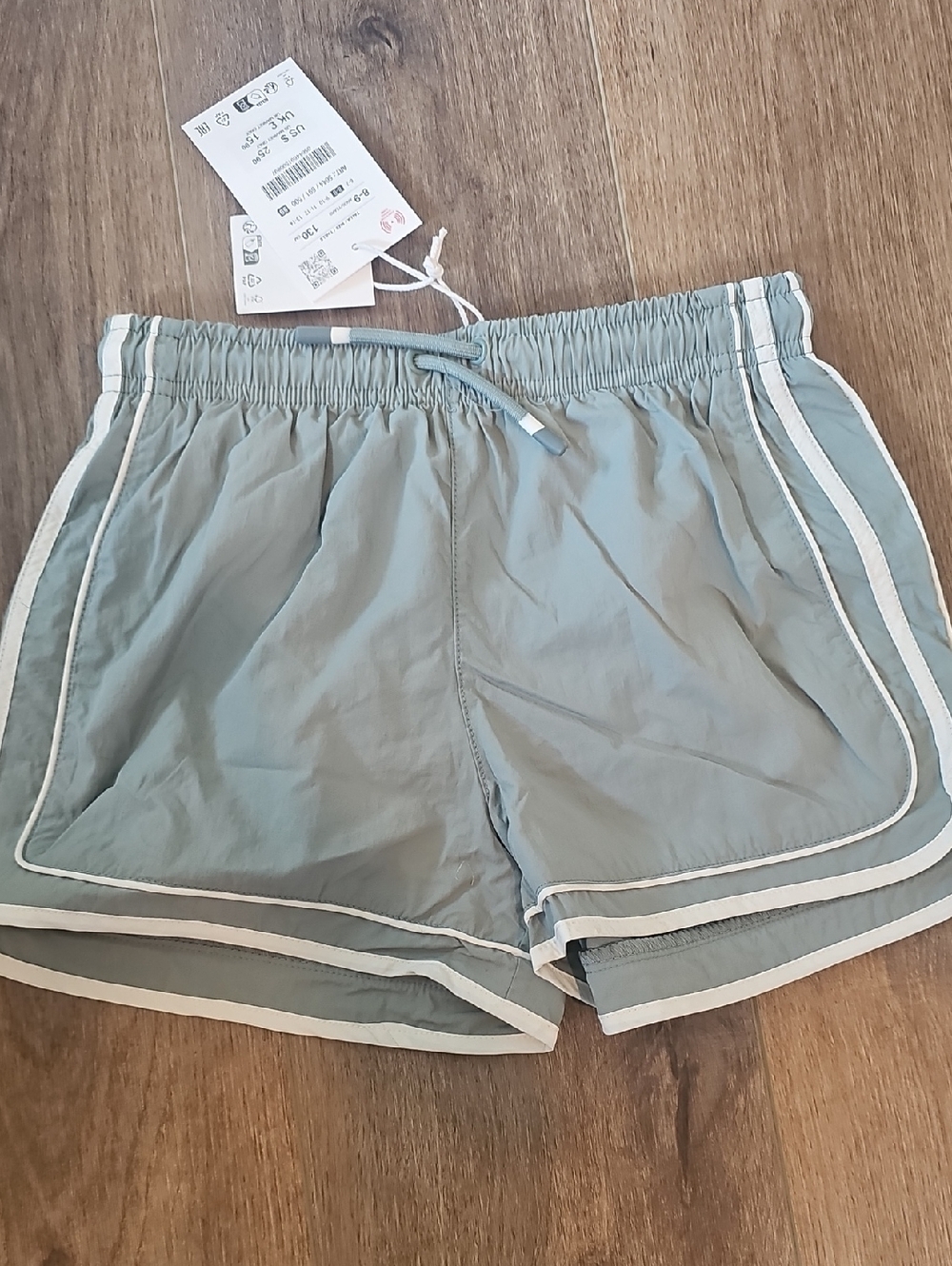 Zara Sage Green Athletic Shorts with White Trim